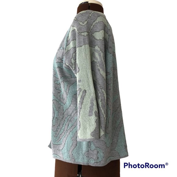 Oui Knitted Open Front Cardigan with Coral Design - Picture 3 of 8